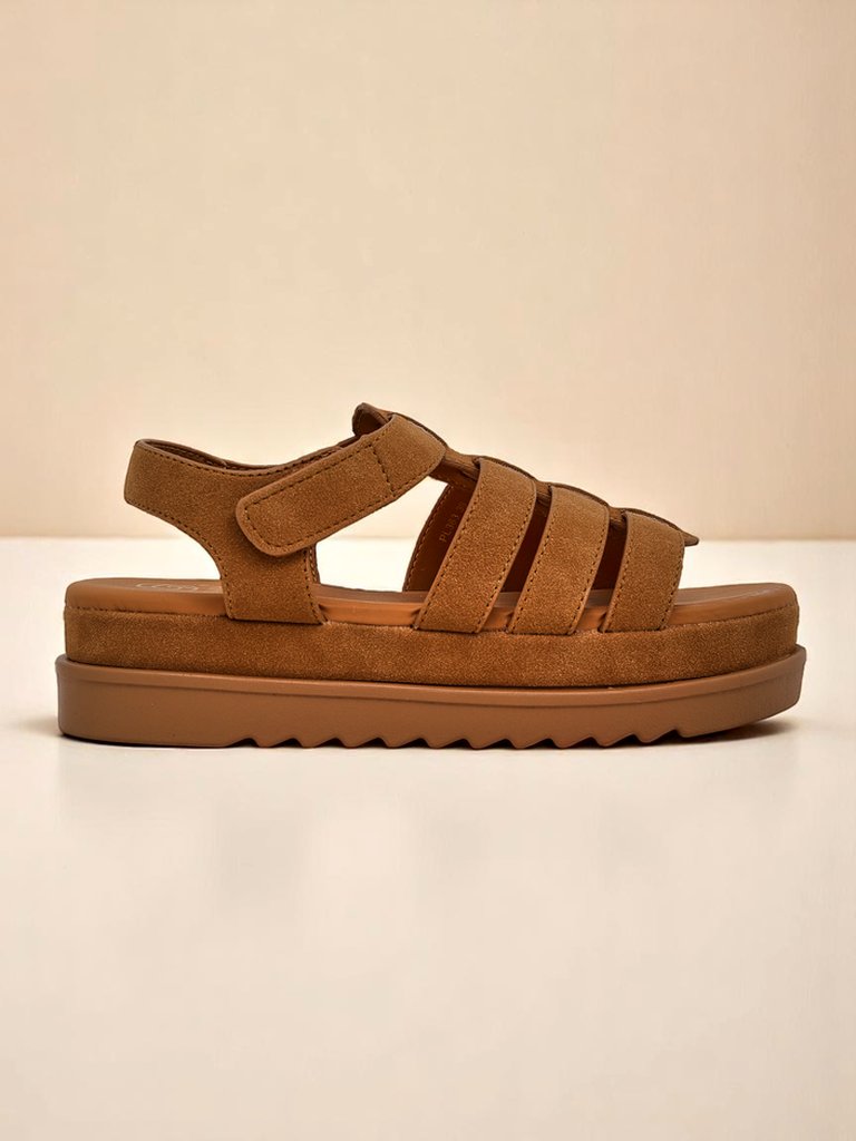 Дамски сандали Callista Camel на платформа Royalfashion екологична кожа