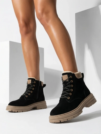 Royalfashion Черно-кафяви дамски изолирани ботуши тип "трапер" Radoras