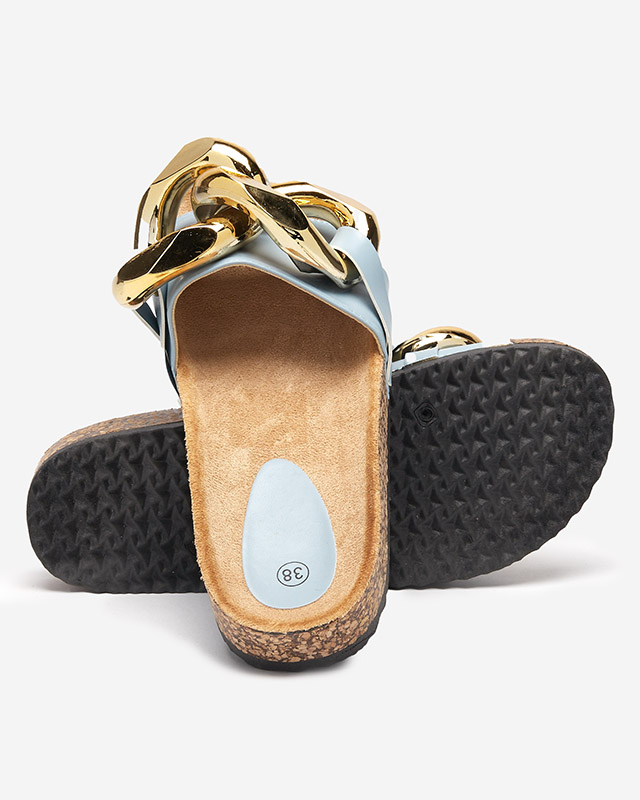 Niebieskie klapki damskie z ozdobą Sofig- Obuwie