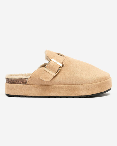 Royalfashion Дамски чехли с овча кожа и катарама Kajis