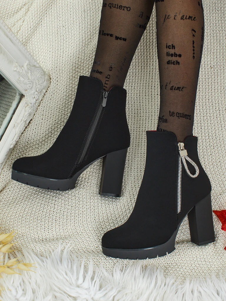 Дамски еко кожени боти до глезена на ток Marellin