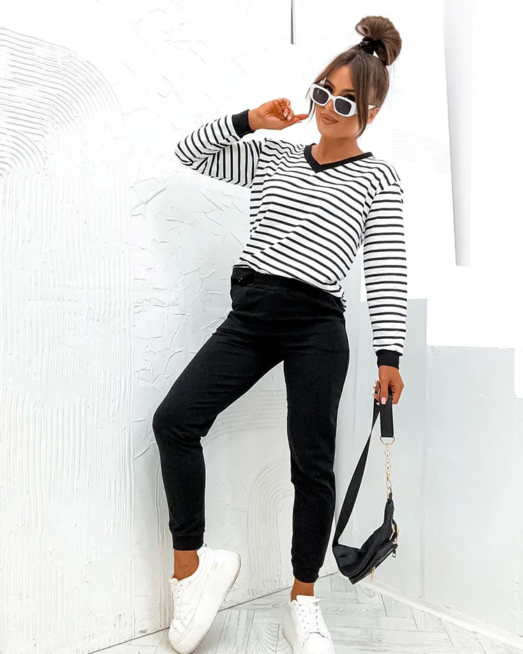 Royalfashion Дамски памучен комплект на райета