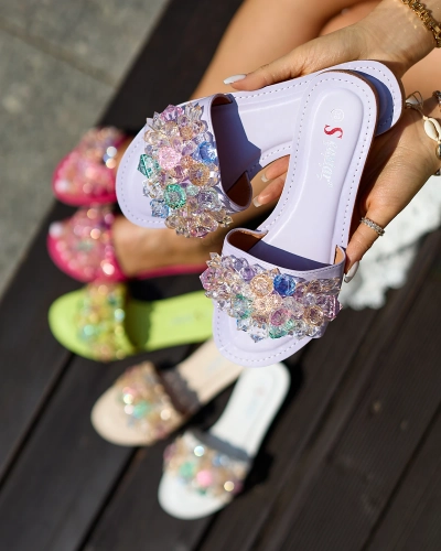 Royalfashion Лилави дамски джапанки с цветни кристали Bling Breeze