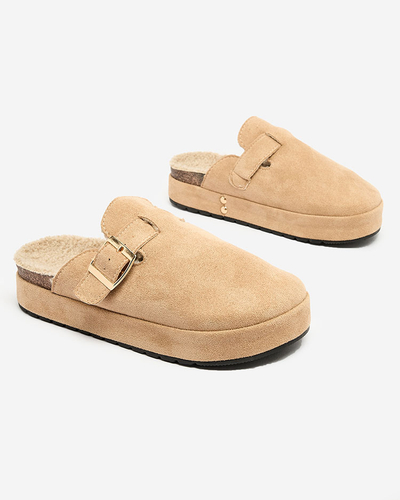 Royalfashion Дамски чехли с овча кожа и катарама Kajis