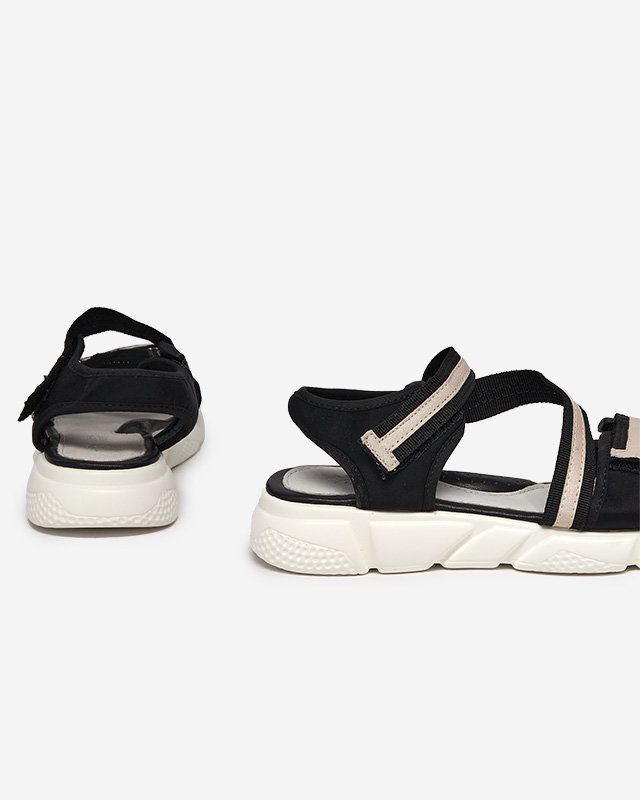 Czarno-beżowe dziecięce sandałki zapinane na rzepy Modis - Obuwie
