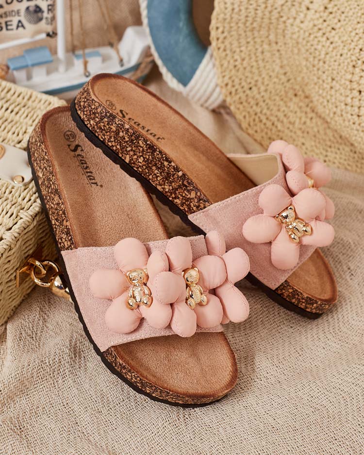 Royalfashion Дамски джапанки със златни мечета и цветя Isaralle