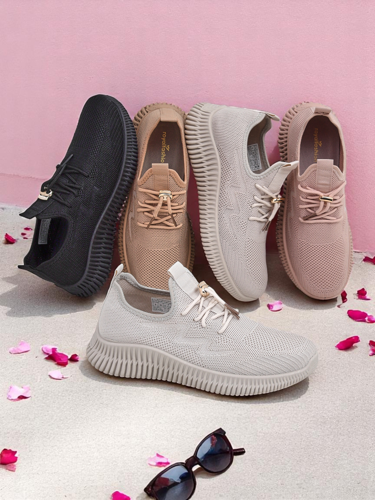 Aurelia Rosa – дамски спортни обувки Royalfashion от плат, розови, плосък ток