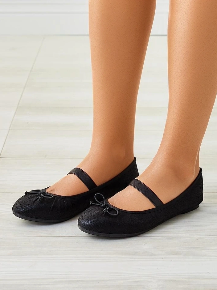 Royalfashion Блестящи дамски балетни обувки с панделка и еластична лента Safte