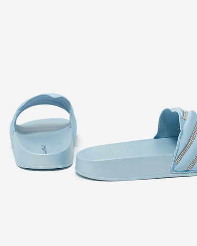 Niebieskie damskie klapki z cyrkoniami Erikis - Obuwie