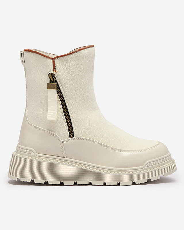 Кремави дамски ботуши с плосък ток Mefina- Footwear