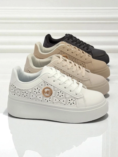 Дамски сникърси Aelia Royalfashion на платформа бели ажурни екрю