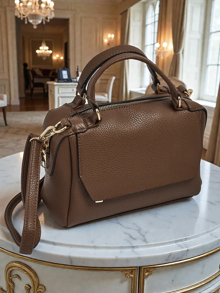 Дамска Чанта Flora Тъмнокафява Кожена Елегантна