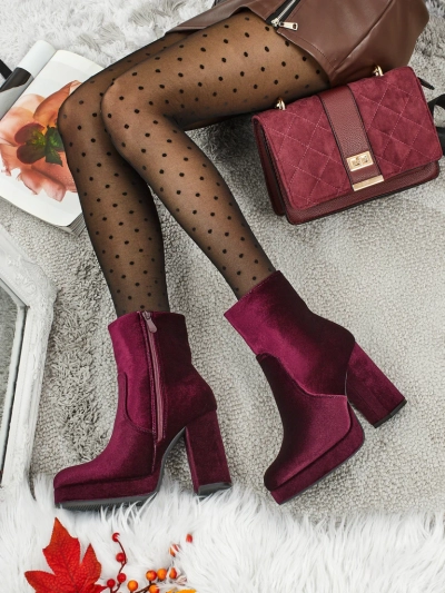 Дамски боти на ток, имитация на велур, Miss