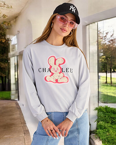 Royalfashion Дамски памучен суитшърт с тънък принт