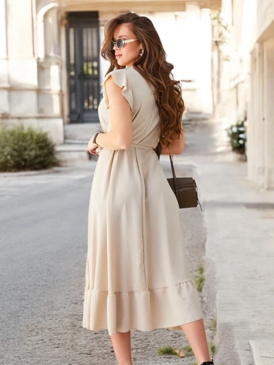 Рокля миди за жени Royalfashion с ръбове и къси ръкави