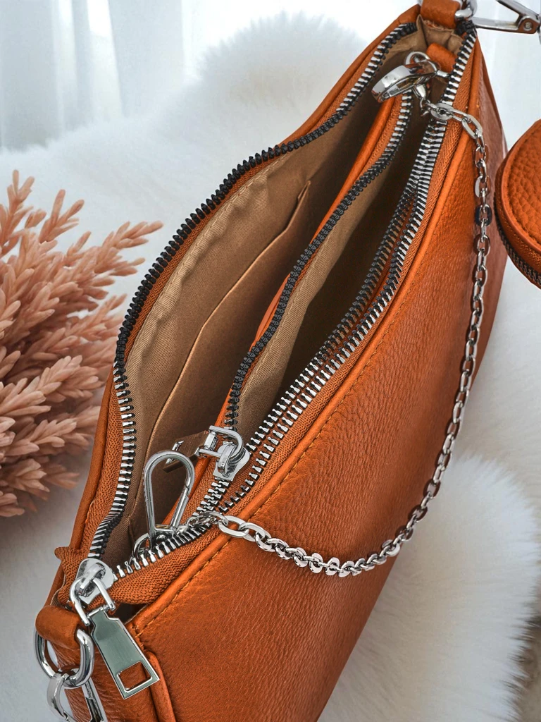 Дамска чанта Calista camel екологична кожа 3в1 модерен комплект