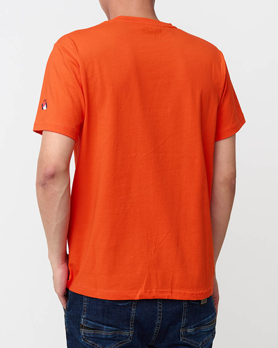 Pomarańczowy męski t-shirt z nadrukiem - Odzież