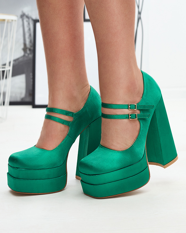 Зелени дамски обувки с висок ток Elika - Обувки