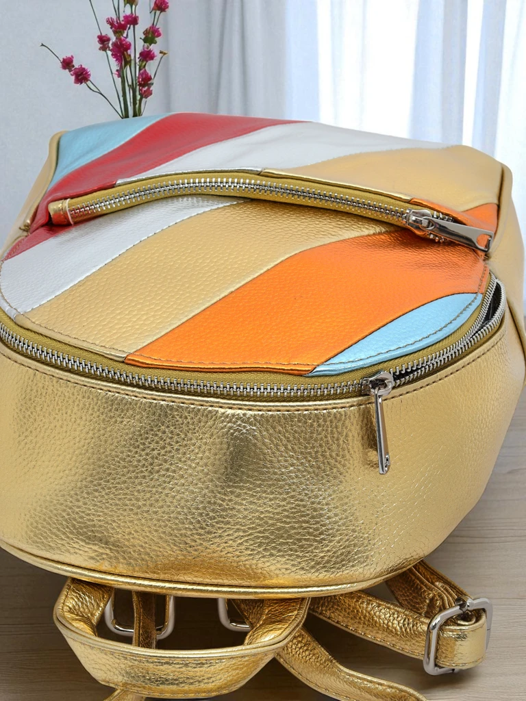 Royalfashion Дамска раница от еко кожа с металически ивици