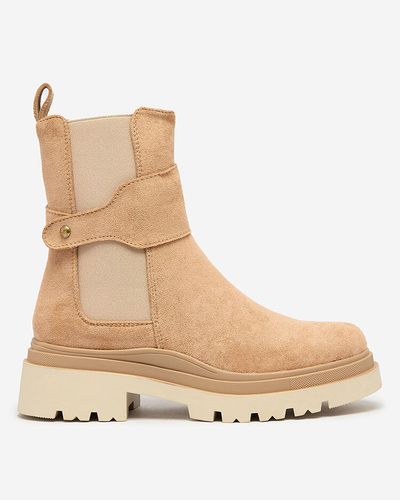 Royalfashion Светлокафяви дамски ботуши с декоративна каишка Doasa