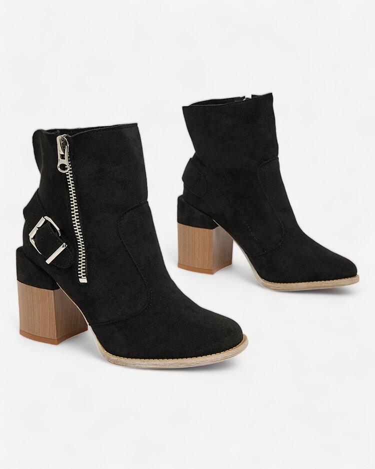 Royalfashion Черни дамски ботуши на токчета от екокожа Acimra