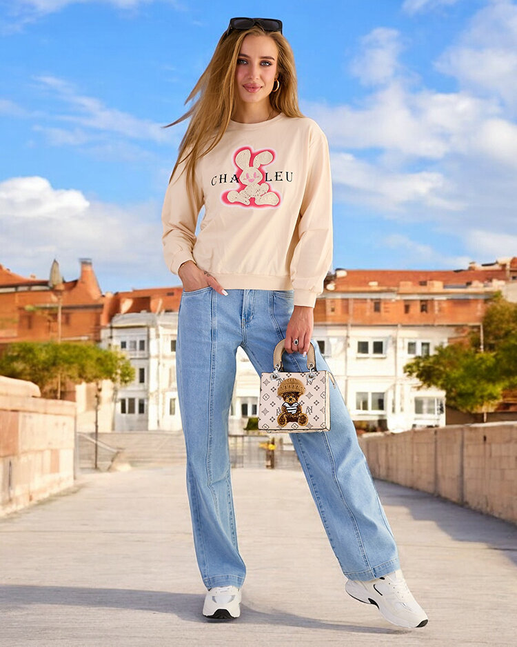 Royalfashion Дамски памучен суитшърт с тънък принт