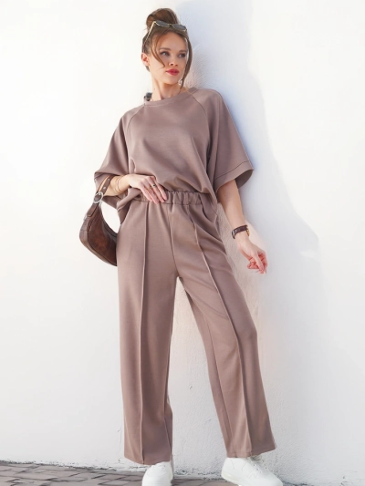 Royalfashion женски комплект с къс ръкав и широки панталони