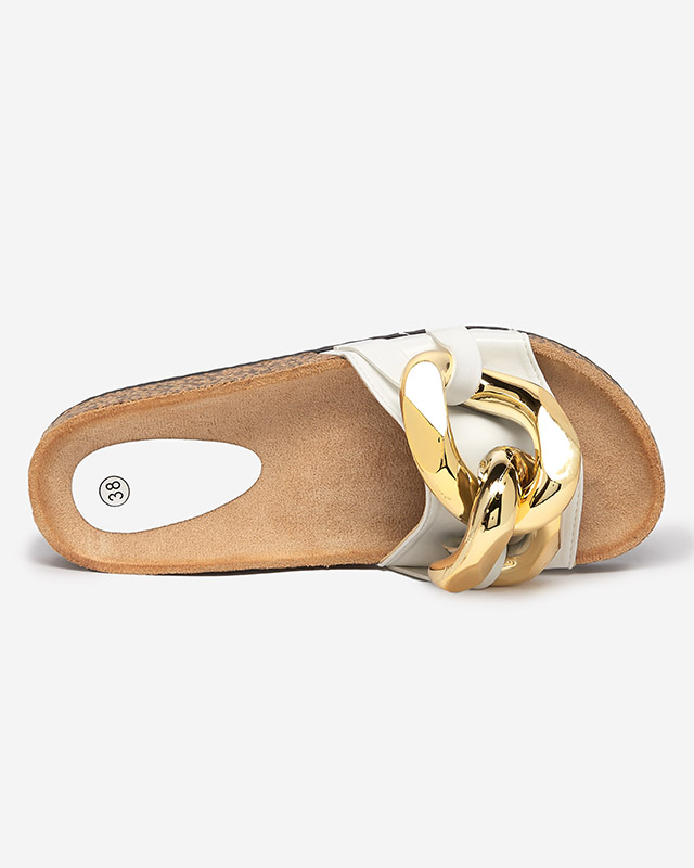 Białe klapki damskie z ozdobą Sofig- Obuwie