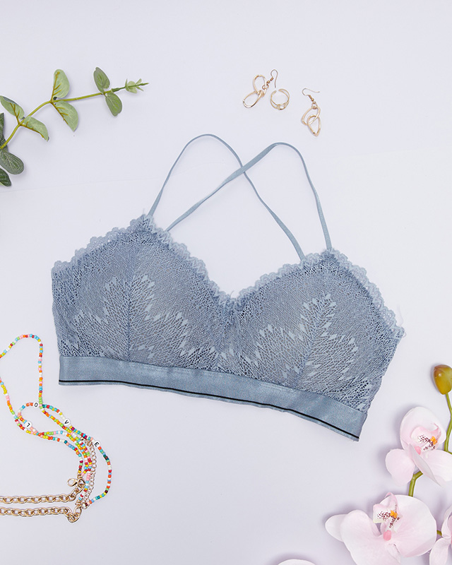 Szaro - niebieski damski koronkowy biustonosz typu braletka - Bielizna