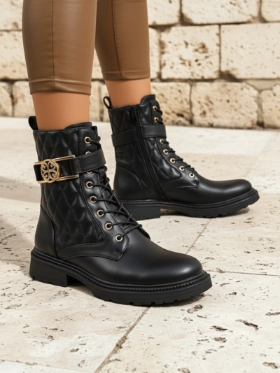 Дамски боти с ефектна капитонирана еко кожа Sable Rose