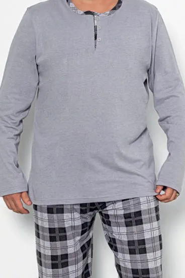 Royalfashion Мъжки памучни пижами на каре ПЛЮС РАЗМЕР