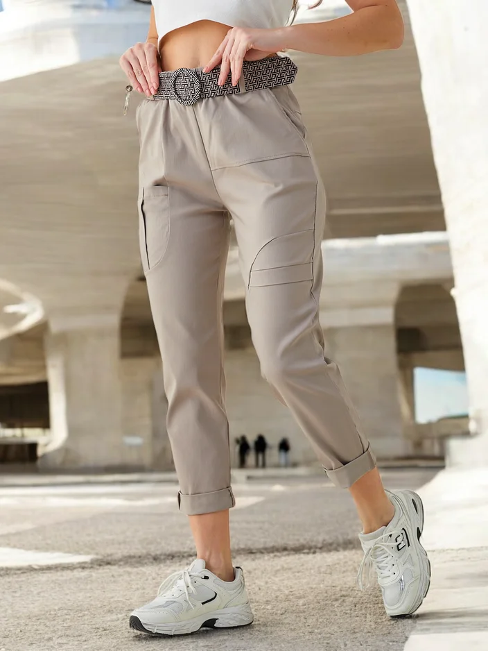 Royalfashion Дамски визкозни панталони с колан