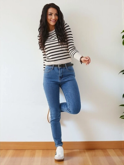 Royalfashion Дамски памучни тесни дънки