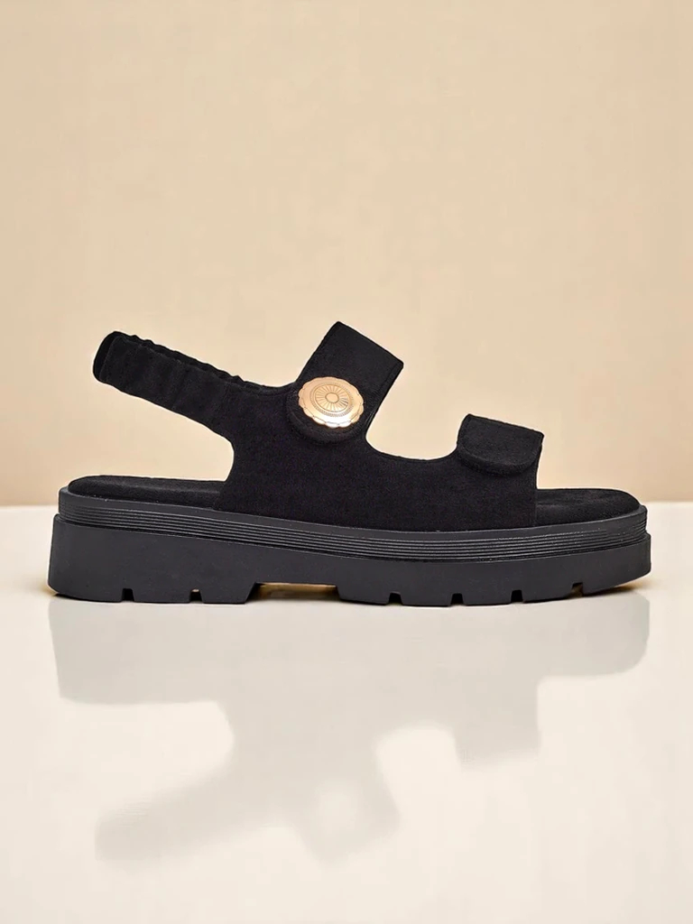 Дамски сандали Royalfashion Anthea Nero – черен велур, платформа 5 см