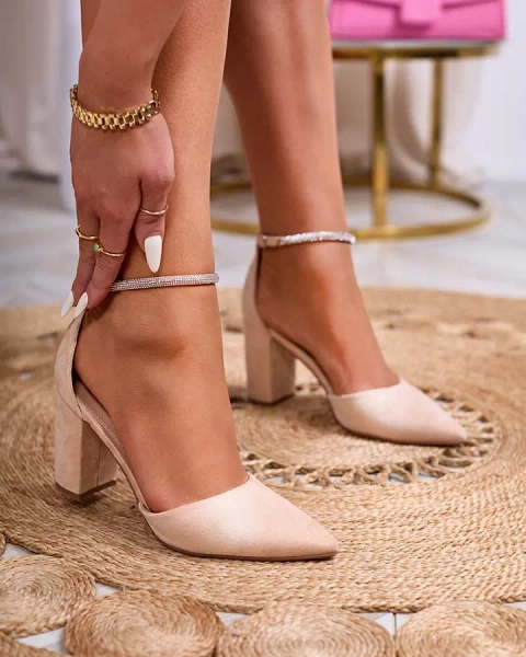 Royalfashion Бежови дамски обувки с циркони Britica