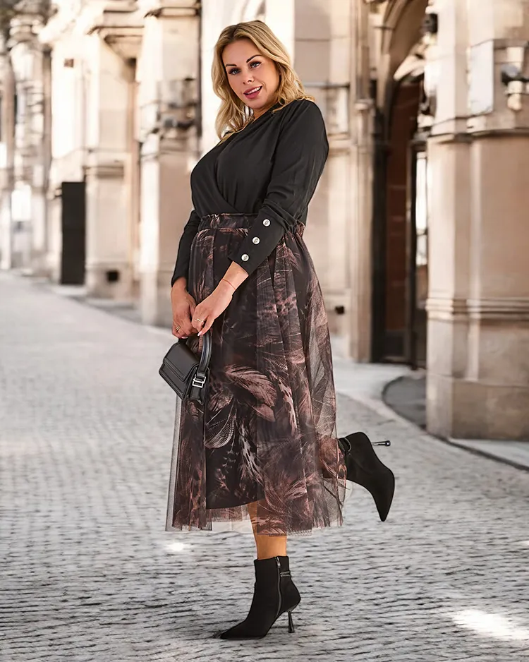 Дамска двоен слой миди пола Royalfashion