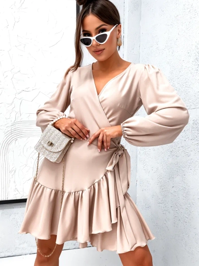 Рокля мини Royalfashion за жени с връзки и хулашки