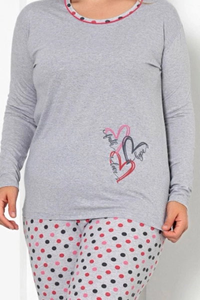 Royalfashion Дамски Памучен Пижамен Комплект с Плочки ПЛЮС РАЗМЕР