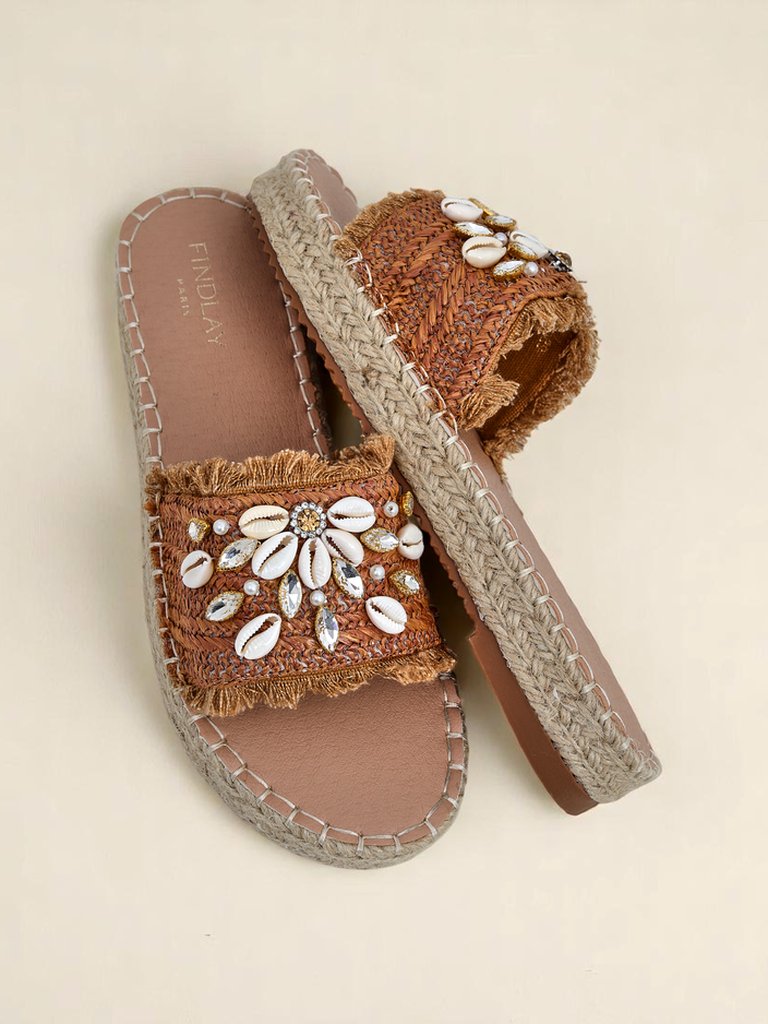 Сандали Royalfashion Callista Boho Camel на плоска платформа с мидички