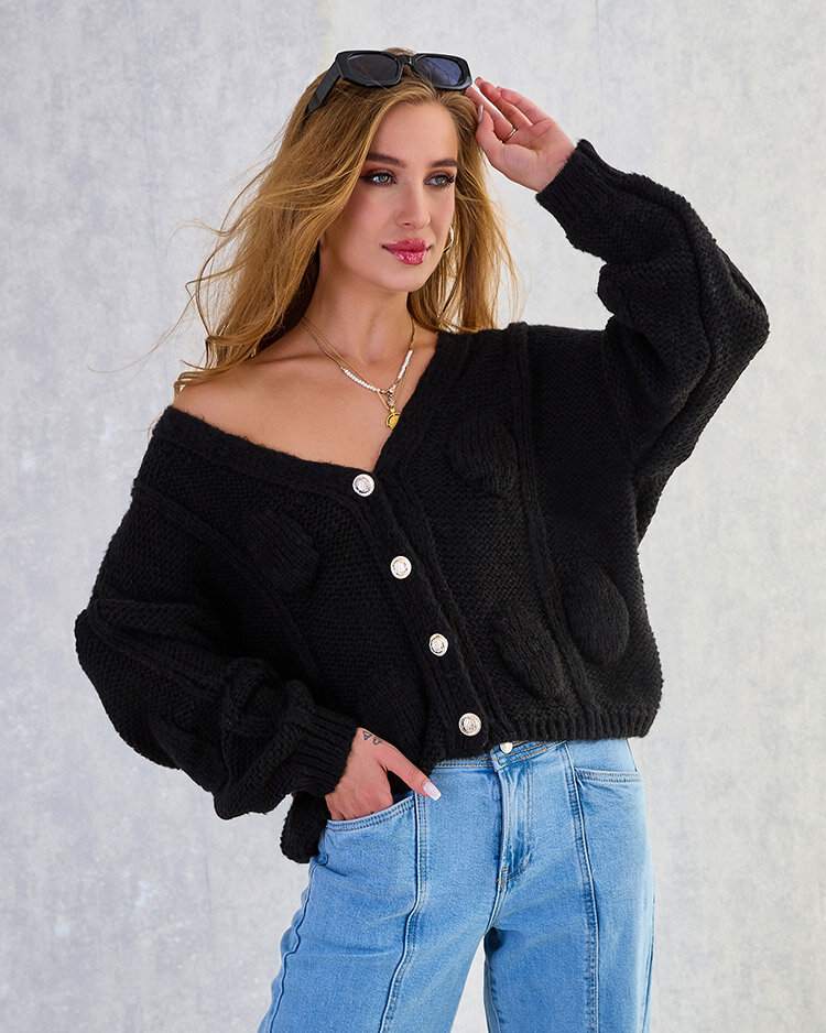 Royalfashion Дамски плетен пуловер с копчета