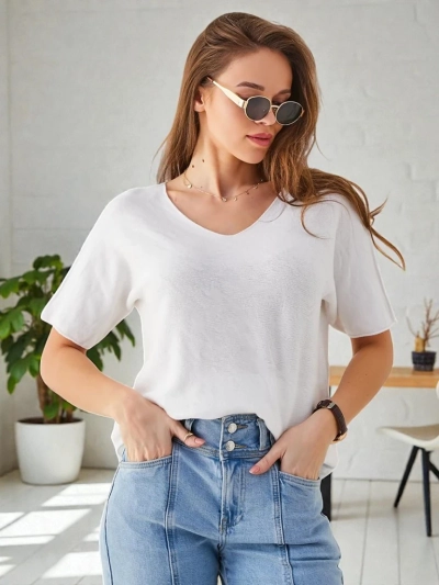 Royalfashion Тънък женски пуловер с къси ръкави