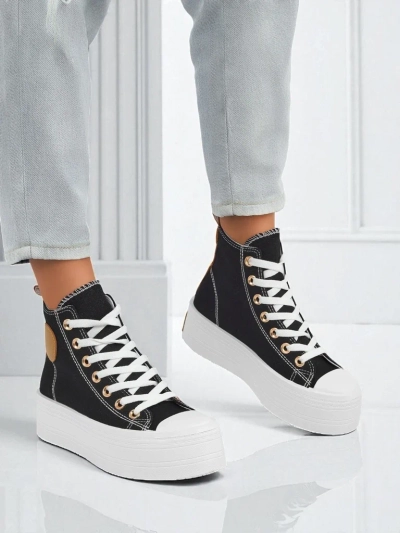 Дамски маратонки Callisto Nero на платформа, плат, черни, лято/есен