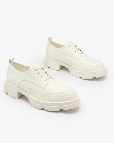 Royalfashion Бели дамски обувки с плътна подметка Модерни полуобувки с дебел ток