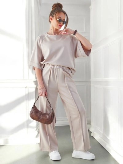 Royalfashion Женскo облекло с къси ръкави и разкроени панталони