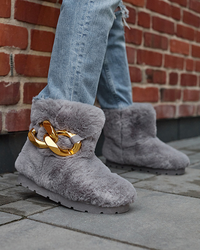 Сиви дамски ботуши за сняг с кожа Sattopa- Footwear