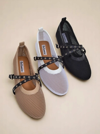 Балеринки Royalfashion Arethusa Nero от мрежа на плосък ток