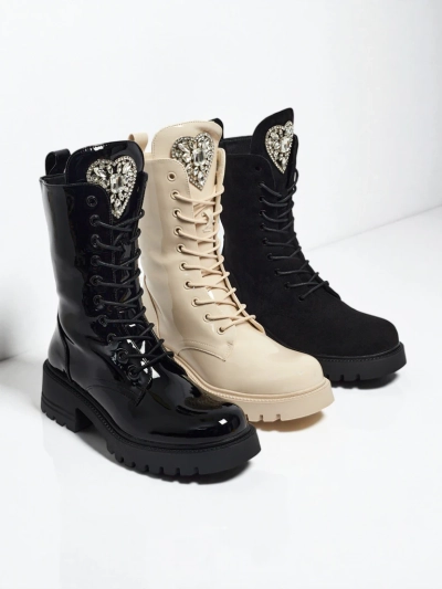 Лакирани дамски боти с връзки Emelune