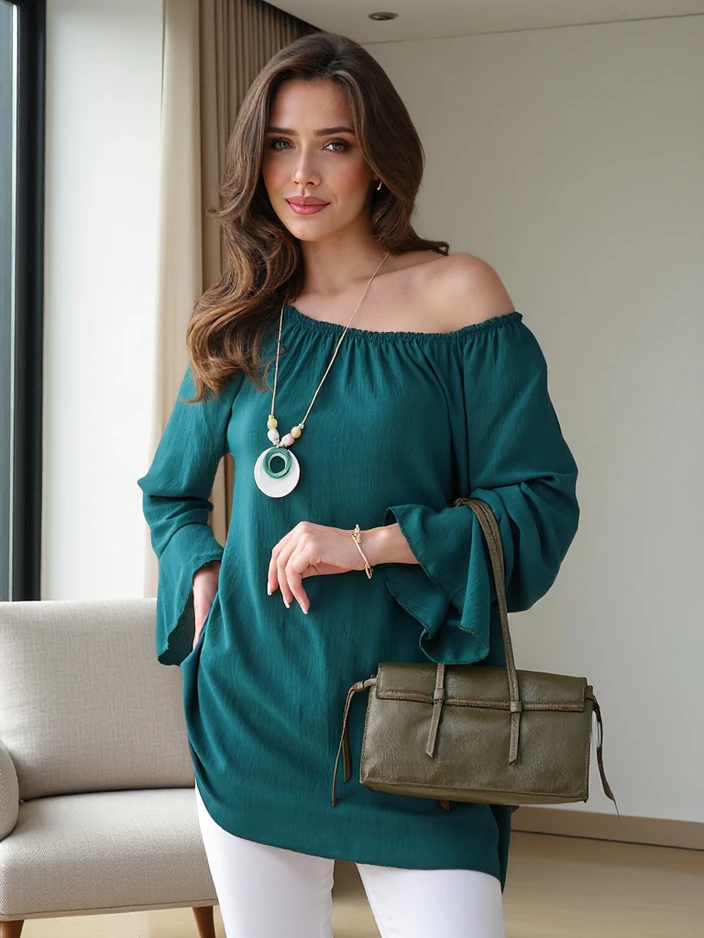 Блуза на Royalfashion за жени в испански стил с набрани ръкави