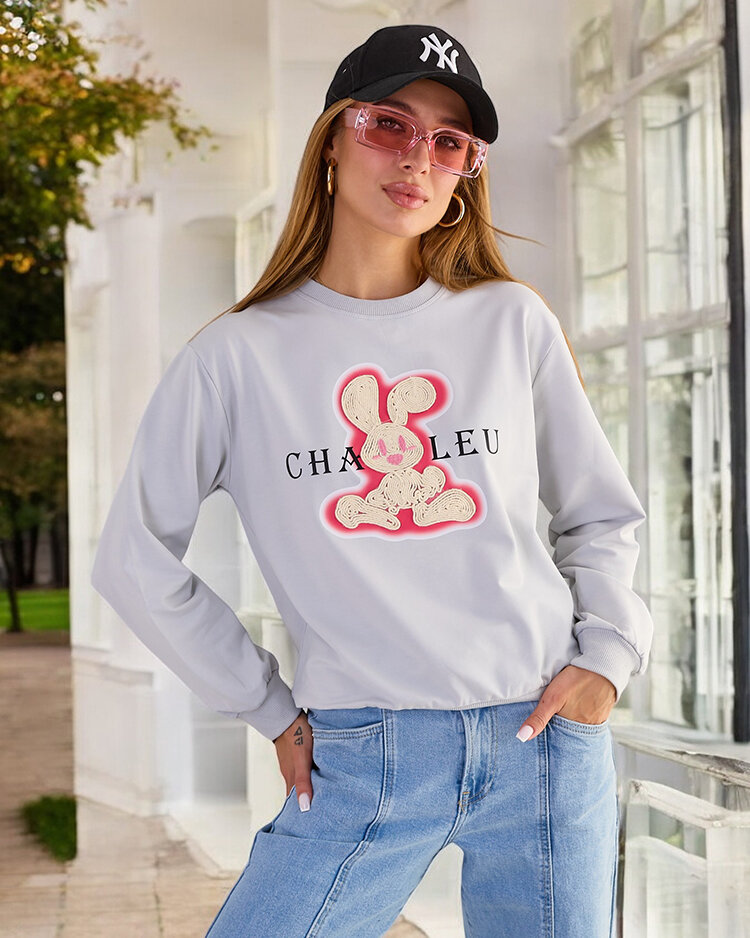 Royalfashion Дамски памучен суитшърт с тънък принт