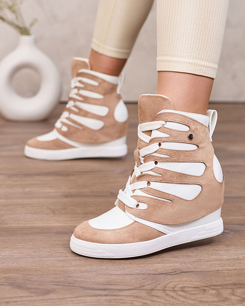 Royalfashion Светлокафяви дамски спортни ботуши Pamstinsa на токчета